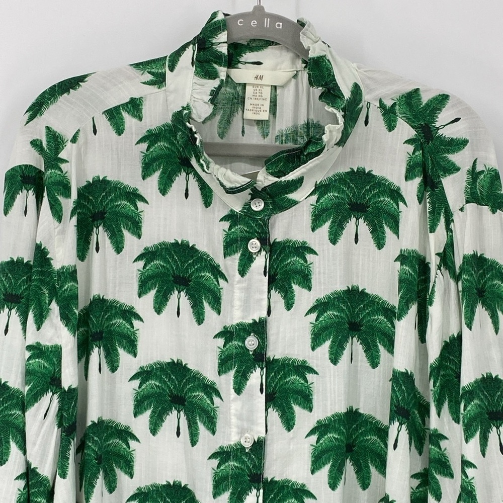 H&M White and Green Tropical Print Dress XL NWT - Picture 3 of 13